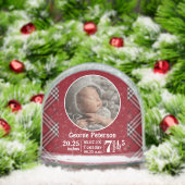Baby Birth Stats Birth Record Photo Red Plaid Schneekugeln (Weihnachten)