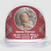 Baby Birth Stats Birth Record Photo Red Plaid Schneekugeln (Rückseite)