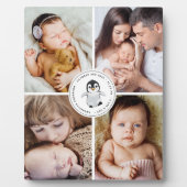 Baby Birth Stats Collage 4 Foto Pinguin Fotoplatte (Vorderseite)