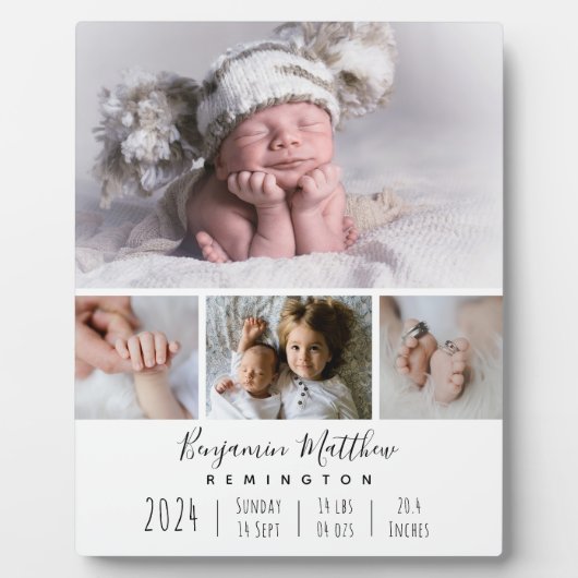 Baby Birth Stats Collage 4 Foto Plaque Fotoplatte (Vorderseite)