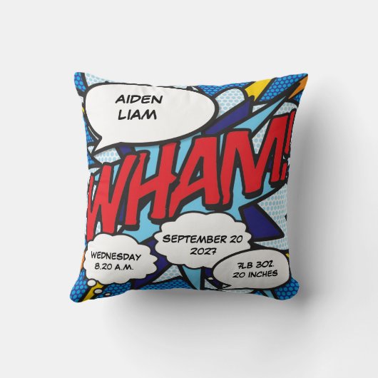 Baby Birth Stats Comic Buch Pop Kissen (Rückseite)