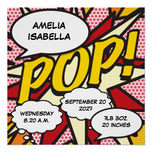 Baby Birth Stats Comic Buch Pop Poster (Vorderseite)