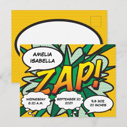 Baby Birth Stats Comic Buch Pop Postkarte (Vorne/Hinten)