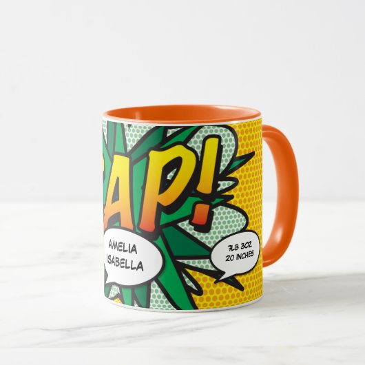 Baby Birth Stats Comic Buch Pop Tasse (VorderseiteRechts)