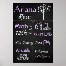 Baby Birth Stats Custom Wall Print - Lila Chalk