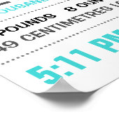 Baby Birth Stats Custom Wall Print Poster - Aqua (Ecke)