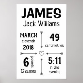Baby Birth Stats Custom Wall Print Poster - Pfeile