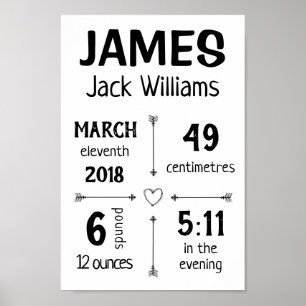 Baby Birth Stats Custom Wall Print Poster - Pfeile
