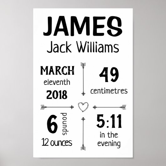 Baby Birth Stats Custom Wall Print Poster - Pfeile (Vorne)