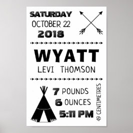 Baby Birth Stats Custom Wall Print Poster - Tribal