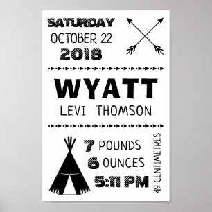 Baby Birth Stats Custom Wall Print Poster - Tribal