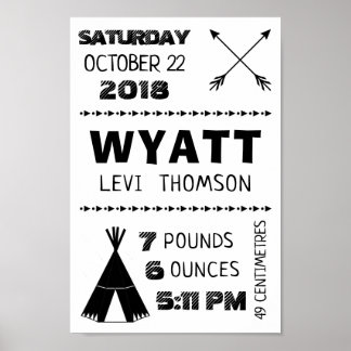 Baby Birth Stats Custom Wall Print Poster - Tribal