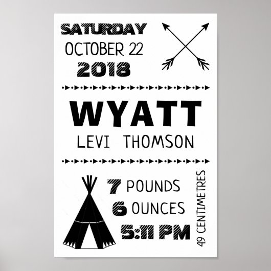 Baby Birth Stats Custom Wall Print Poster - Tribal (Vorne)