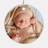 Baby Birth Stats Deer Foto Baby's 1st Christmas Keramik Ornament (Hinten)