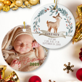 Baby Birth Stats Deer Foto Baby's 1st Christmas Keramik Ornament