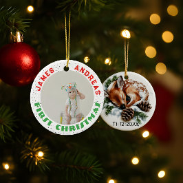 Baby Birth Stats Deer Photo Baby's 1st Christmas  Keramik Ornament