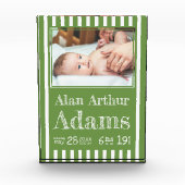 Baby Birth Stats Foto Block | Grüne Streifen (Vorderseite)