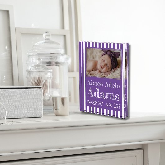 Baby Birth Stats Foto Block | Lila Streifen