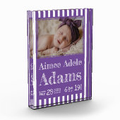 Baby Birth Stats Foto Block | Lila Streifen (Links)