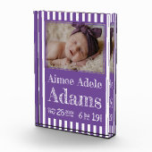 Baby Birth Stats Foto Block | Lila Streifen (Rechts)