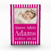 Baby Birth Stats Foto Block | Magenta Stripes (Vorderseite)