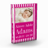 Baby Birth Stats Foto Block | Magenta Stripes (Links)