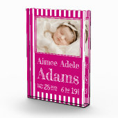 Baby Birth Stats Foto Block | Magenta Stripes (Rechts)