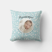 Baby Birth Stats Foto Botanischer Minimalblau Kissen (Vorderseite)