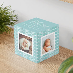 Baby Birth Stats Foto Cube   Aqua Würfel