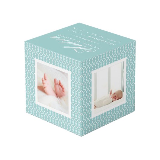 Baby Birth Stats Foto Cube | Aqua Würfel (Rückseite Schrägansicht)
