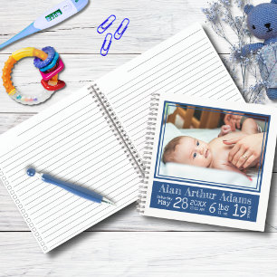 Baby Birth Stats Foto-Notebook   Blaue Streifen Notizblock