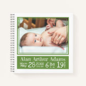 Baby Birth Stats Foto-Notebook | Grüne Streifen Notizblock (Vorderseite)
