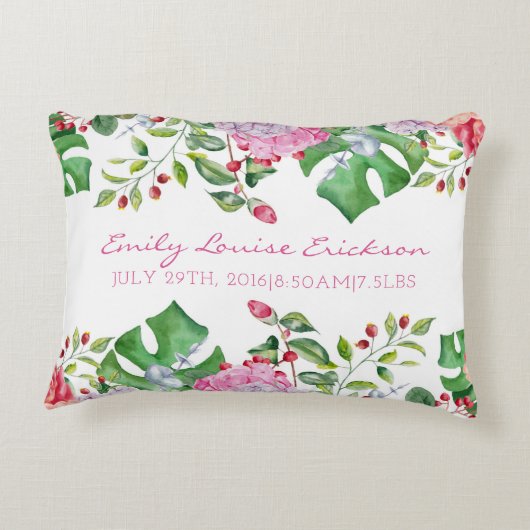 Baby Birth Stats Girl Floral Name Tropical Zierkissen (Rückseite)