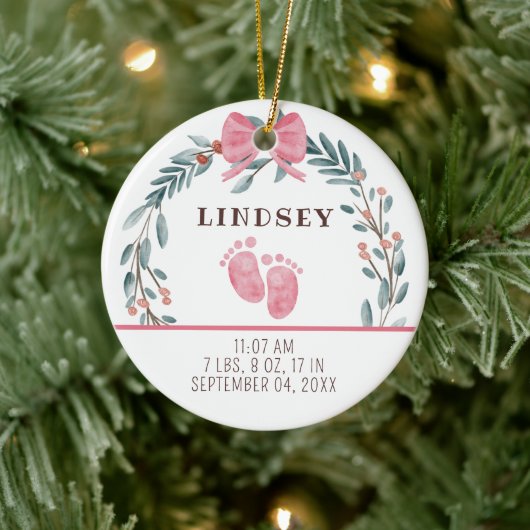 Baby Birth Stats Girl Foto Baby's 1. Christmas Keramik Ornament (Baum)