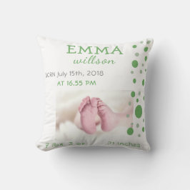 Baby Birth Stats Green Circles Foto Kissen