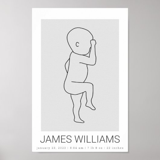 Baby Birth Stats Personalisiert Poster - grau (Vorne)