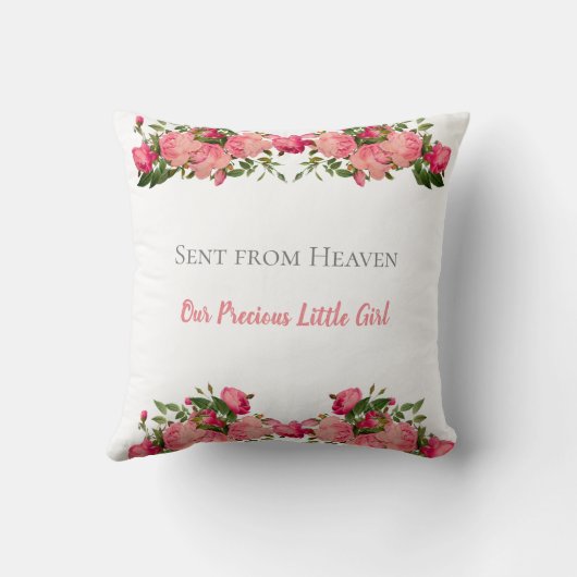 Baby Birth Stats Pink und Peach Floral Throw Pillo Kissen (Rückseite)