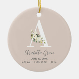 Baby Birth Stats Record Blush Foto Monogram A Keramik Ornament