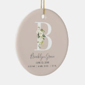 Baby Birth Stats Record Blush Foto Monogram B Keramik Ornament (Rechts)