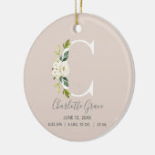 Baby Birth Stats Record Blush Foto Monogram C Keramik Ornament (Links)