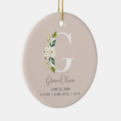 Baby Birth Stats Record Blush Foto Monogram G Keramik Ornament (Rechts)