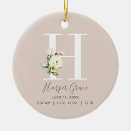 Baby Birth Stats Record Blush Foto Monogram H Keramik Ornament