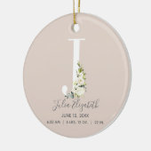 Baby Birth Stats Record Blush Foto Monogram J Keramik Ornament (Links)