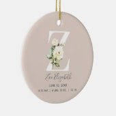 Baby Birth Stats Record Blush Foto Monogram Z Keramik Ornament (Rechts)