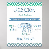 Baby Birth Stats signieren Elephant Blue & Green Poster (Vorne)