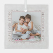Baby Birth Stats White Snowflake Foto Frame Glass Ornament Aus Glas (Vorderseite)