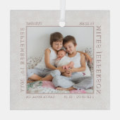 Baby Birth Stats White Snowflake Foto Frame Glass Ornament Aus Glas (Rückseite)