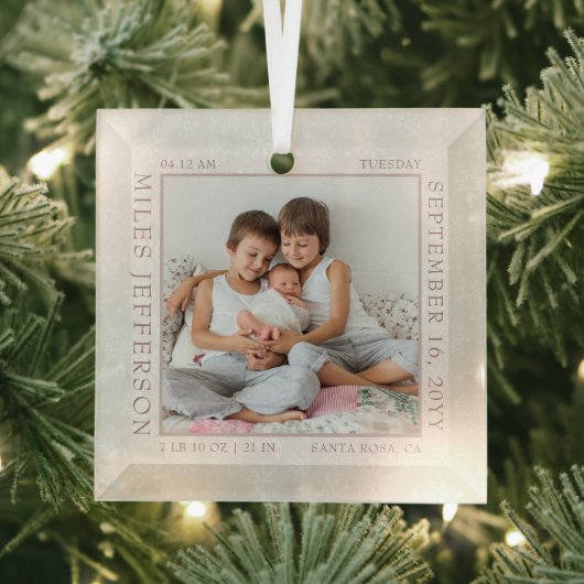 Baby Birth Stats White Snowflake Foto Frame Glass Ornament Aus Glas (Insitu)