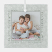 Baby Birth Stats White Snowflake Foto Frame Green Ornament Aus Glas (Vorderseite)