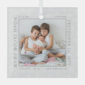 Baby Birth Stats White Snowflake Foto Frame Ornament Aus Glas (Vorderseite)